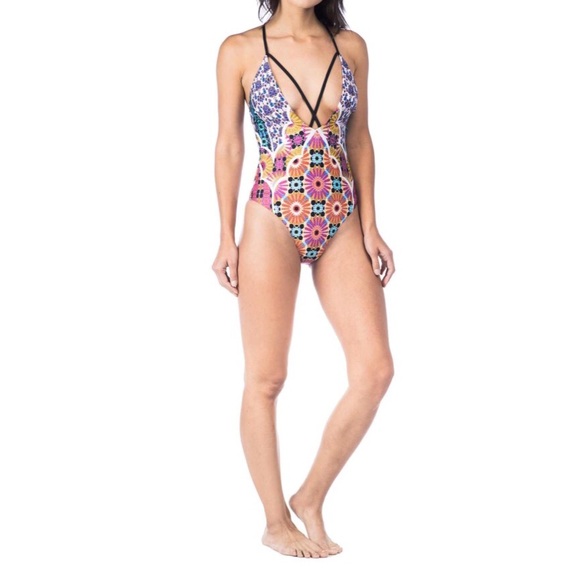 TRINA TURK Golden Medallion Plunge 1 pc swimsuit - Picture 3 of 4